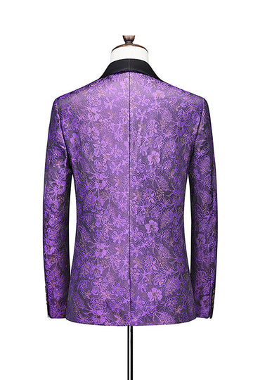 Violet simple boutonnage châle revers imprimé 3 pièces costumes de bal pour hommes